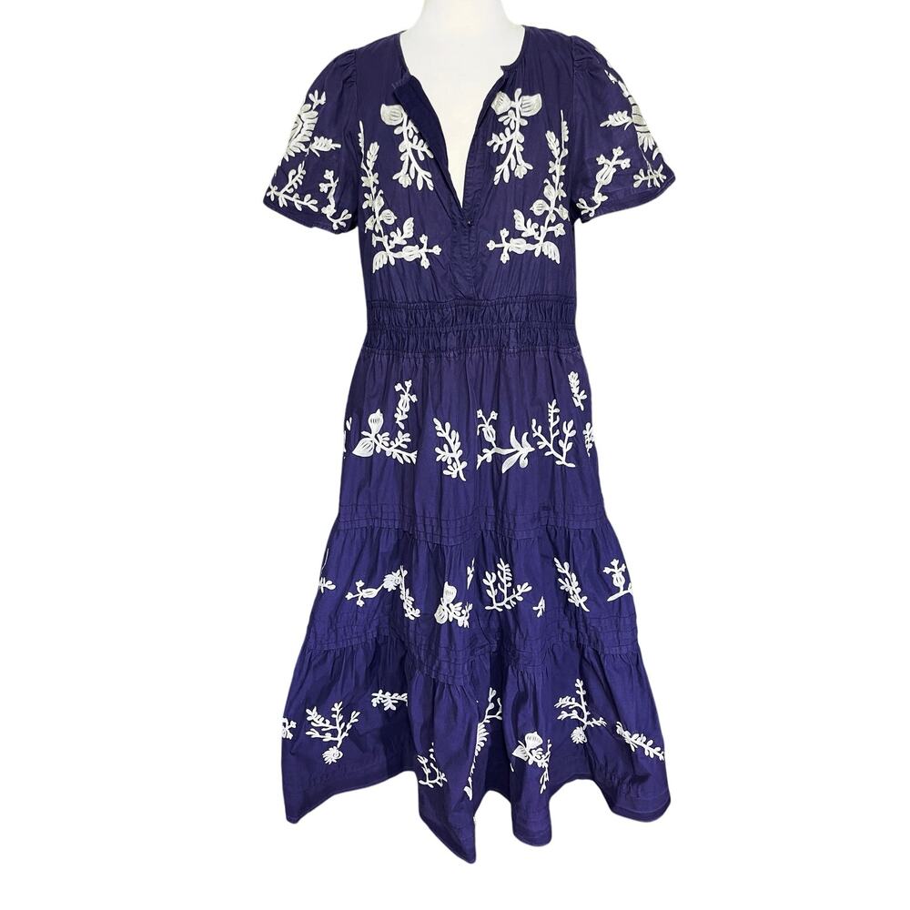 ANTHROPOLOGIE Women’s Somerset Boho Navy/Violet Blue Embroidered Dress - Picture 4 of 7